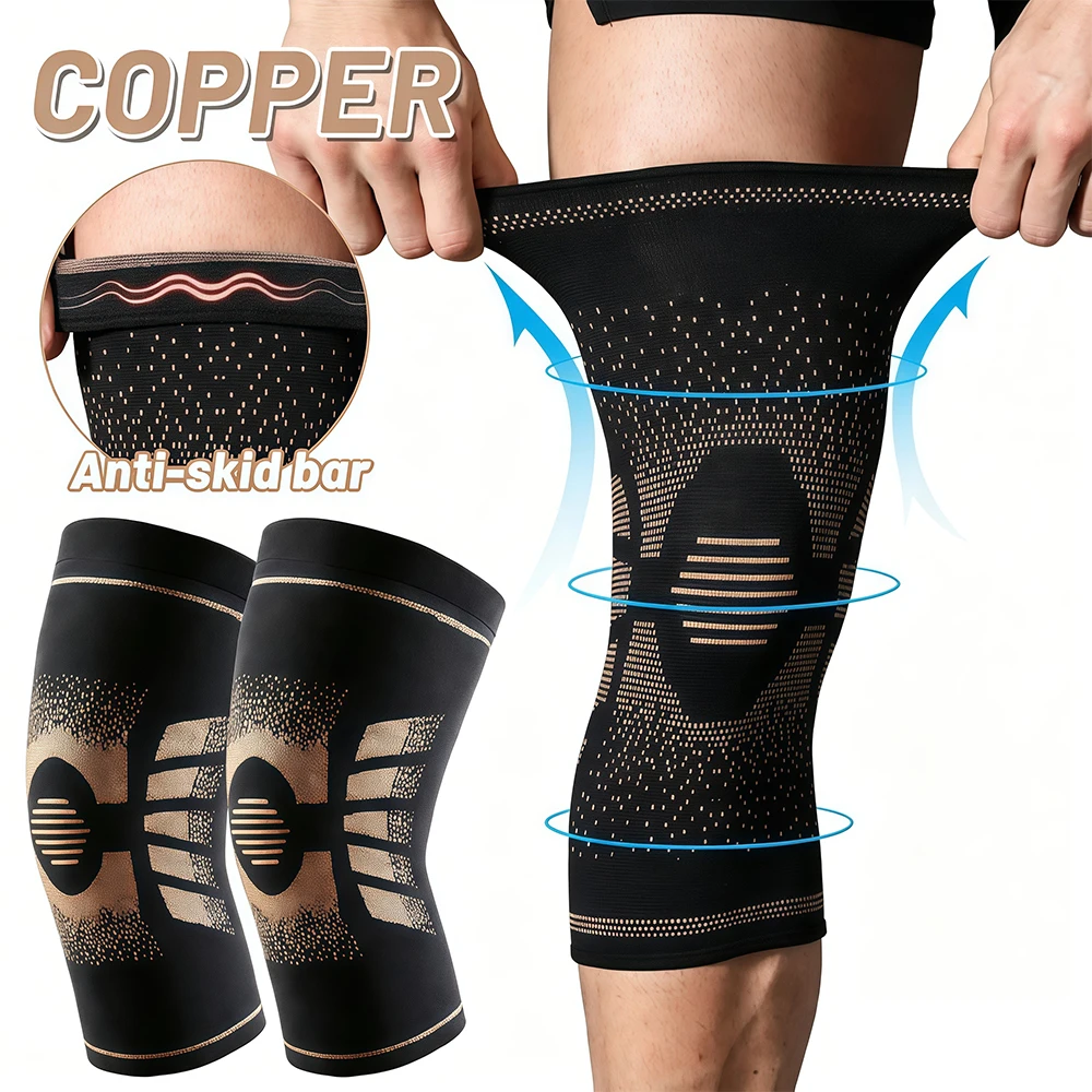 1-2 Stück Kupfer-Kompressions-Kniebandage, atmungsaktive gestrickte Kniestütze für Fitness, Sport, Basketball, Laufen, Fußball