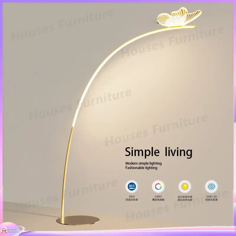 For Butterfly Floor Lamp Living Room Sofa Ambient Light Luxury Cream Style Bedroom Bedside Reading Standing Lighting Decor