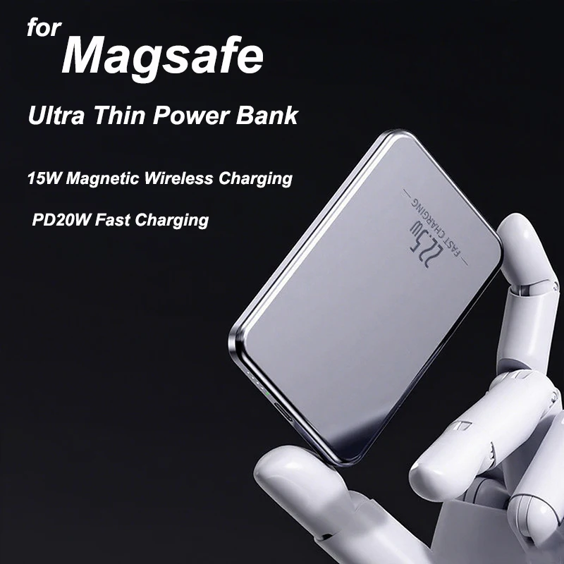 

Ultra thin Alloy Magnetic Power Bank 20W Wireless Fast Charger For Magsafe Powerbank For iPhone 16 15 14 13 12 11 Backup battery