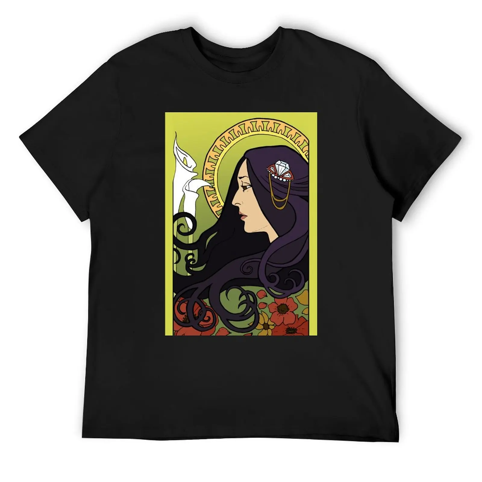 

Joan Baez - Alphonse Mucha Floral Art Nouveau Drawing T-Shirt luxury t-shirt blue lock Blouse cute clothes men t shirt