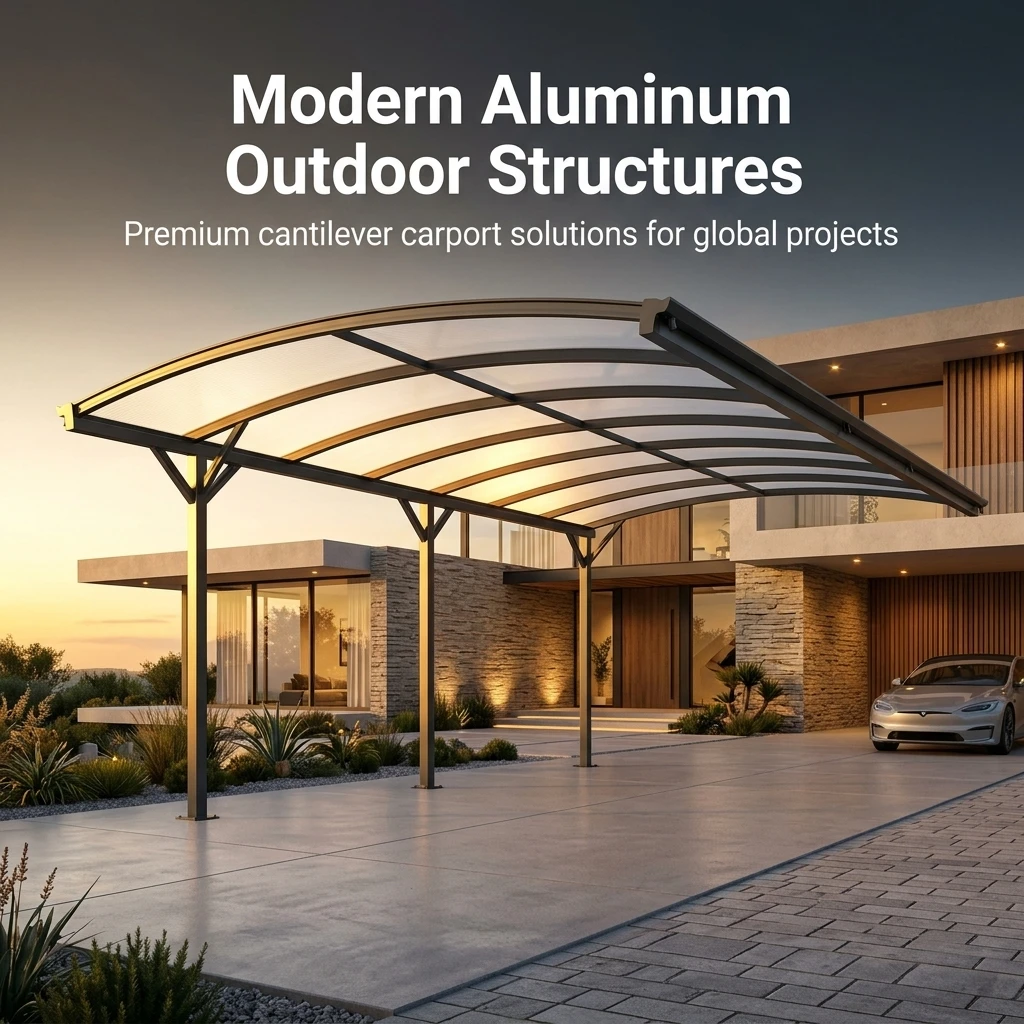 Custom Aluminum Cantilever Carport PC Roof Outdoor Parking Shelter Powder Coated Metal Car Shade for Villa Hotel Commercial Use