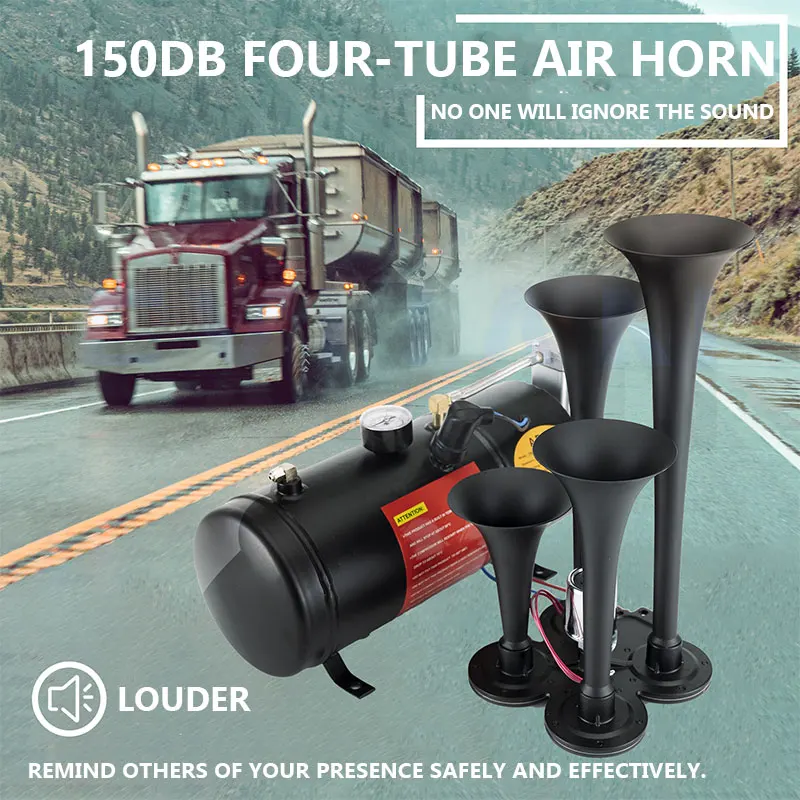 

Four Tube Air Horn, 3L/6L Cylinder Modified Car Air Pump, With Solenoid Valve For Large Truck Car Horn,Ships, Pickup Trucks, SUV