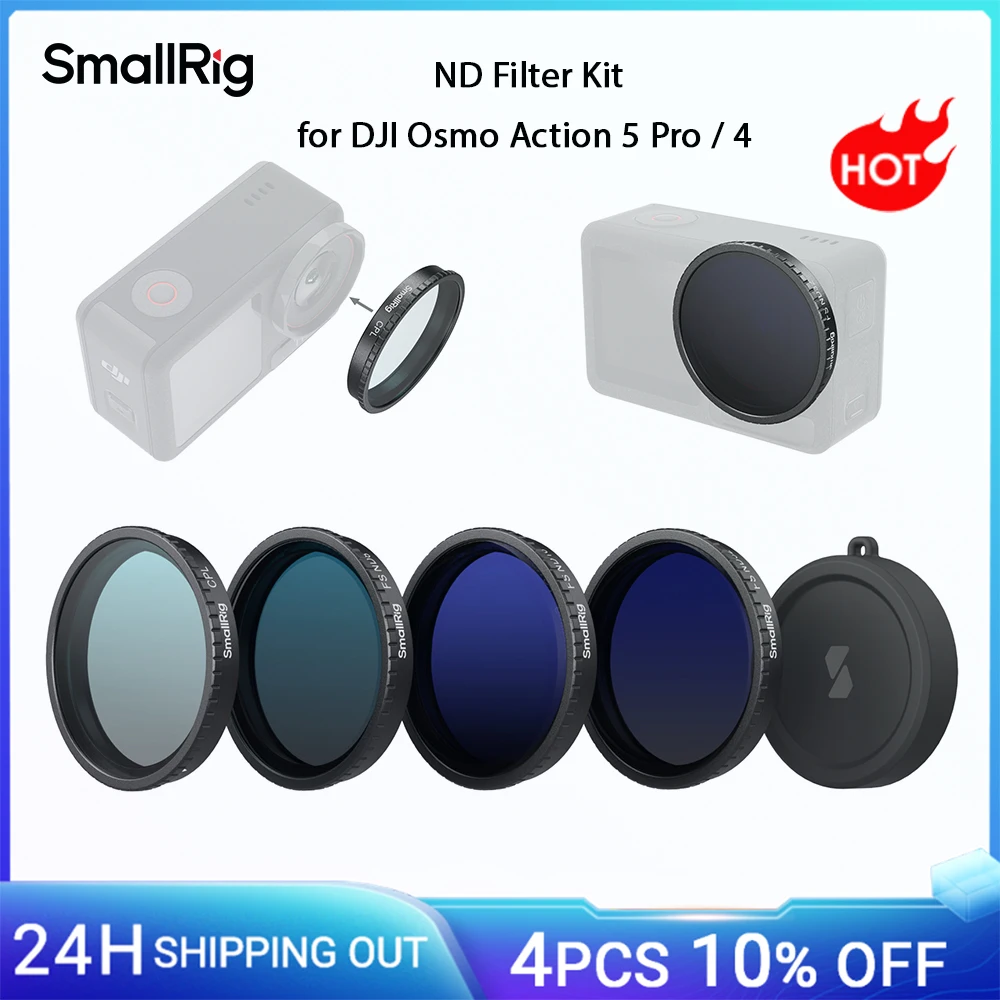 مجموعة مرشح SmallRig ND لـ DJI Osmo Action 5 Pro / 4 مع فلتر FS ND8/16/32، فلتر CPL، غطاء عدسة سيليكون سهل الارتداء -5411