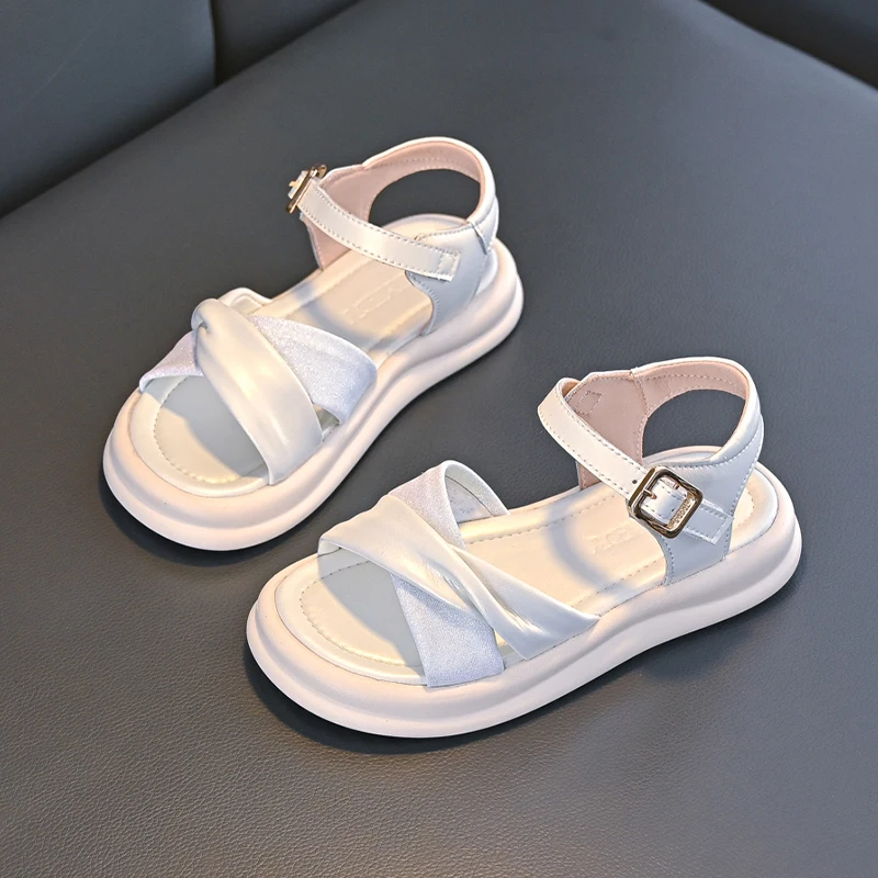 Kids Summer Sandals for Medium Big Girls Princess Sweet Fashion 2025 Beach Shoes Anti-slip Brand New Design Hook & Loop Soft Hot