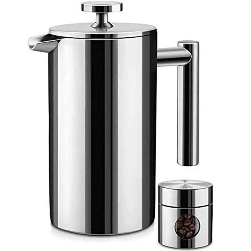 

French Press Double Insulated Coffee Maker 3 Level Filtration System, No Coffee Grounds, Rust-Free, Dishwasher Safe