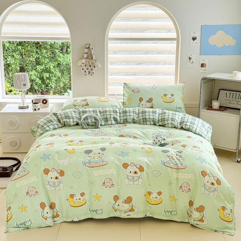 Happy Dog Printed Bedding Set Colorful Duvet Cover Pillowcase Comfortable Bed Sheet Gifts For Kids Room Warm and Bright Pattern