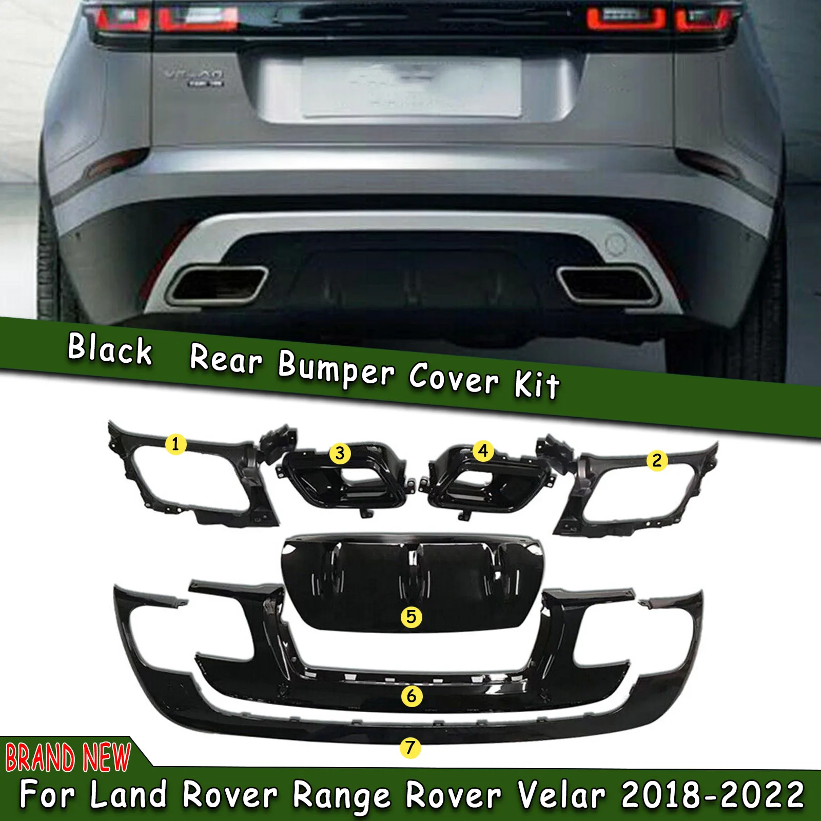 

Car Rear Diffuser Bumper Lip Exhaust Air Vent Trim Spoiler Cover For Land Rover Range Rover Velar 2017 2018 2019 2020 2022 2023