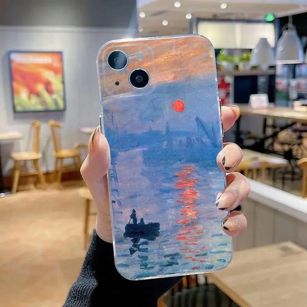 حافظة هاتف كلود مونيه مطلية بالزيت لهاتف آيفون 16,15,14,13,12,11 Plus,Pro,Max,XR,XS,X,7,8 SE,سيليكون شفاف صغير ناعم