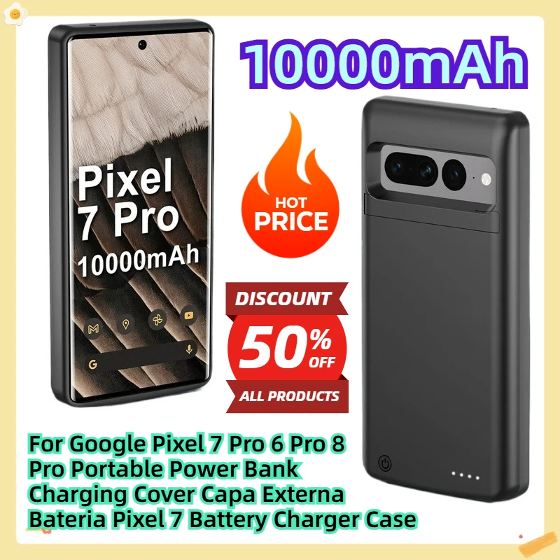 

For Google Pixel 7 Pro 6 Pro 8 Pro Portable Power Bank Charging Cover Capa Externa Bateria Pixel 7 Battery Charger Case 10000mAh