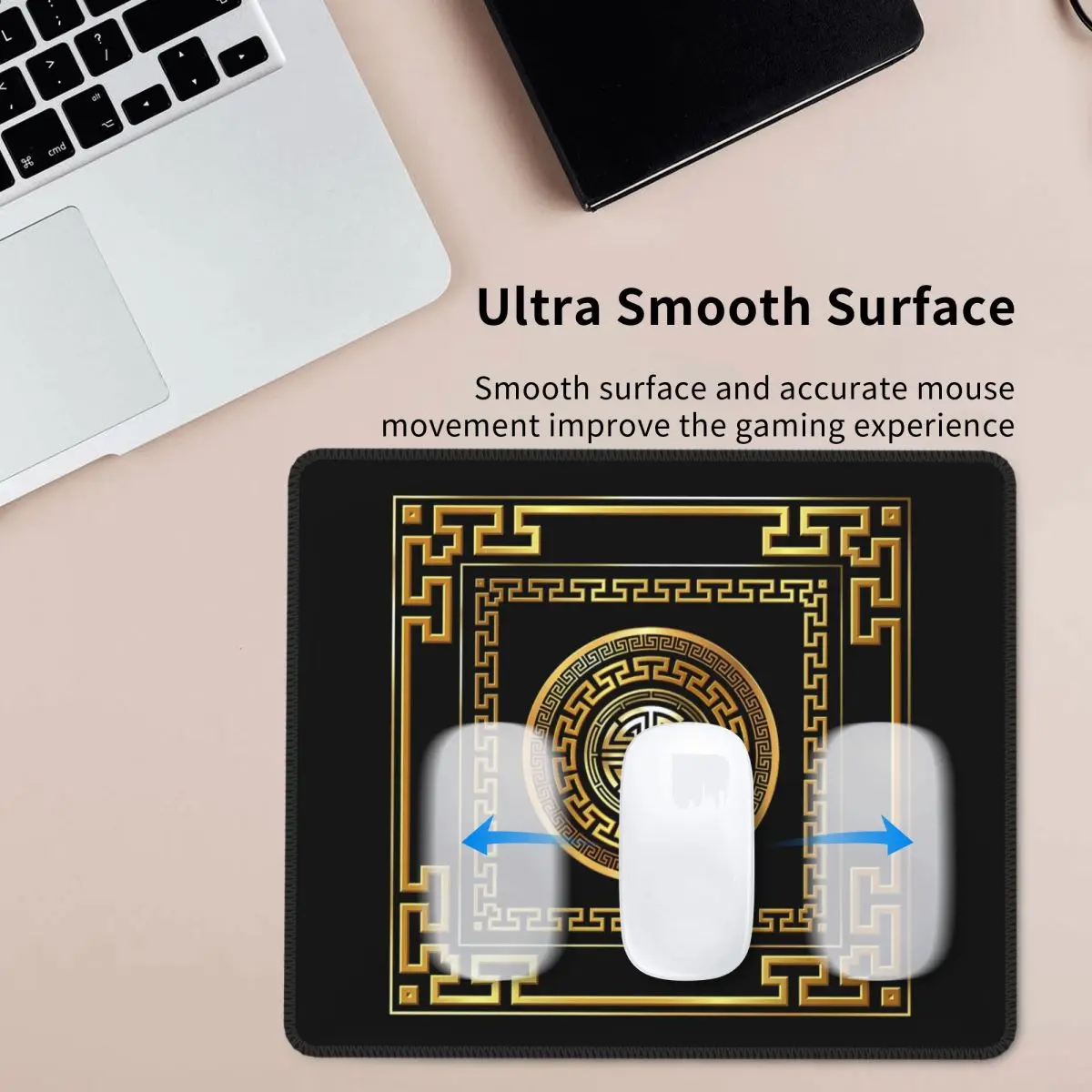 Греческий Key Meander, черный, золотой, большой коврик для мыши, компьютерная клавиатура, коврик для мыши, геймерский настольный коврик для ПК, офисные аксессуары, настольные коврики