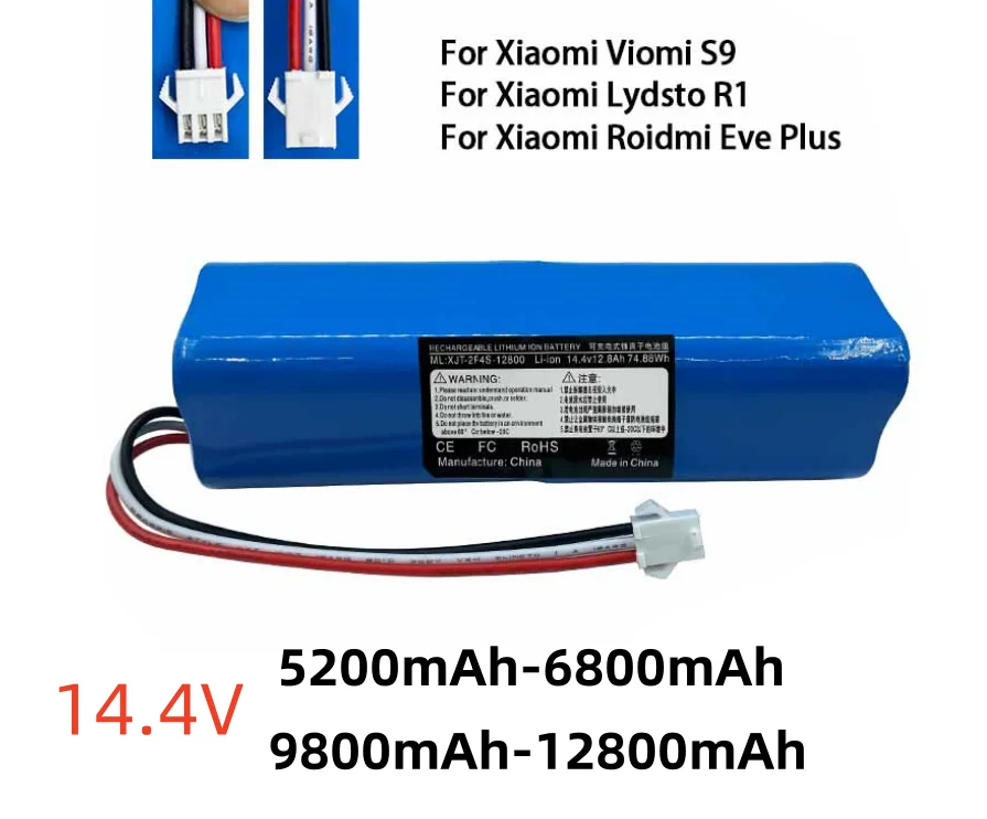 2024 100% Original For XiaoMi Viomi S9 Lydsto R1 Roidmi Eve Plus 14.4V lithium battery 2P4S 5200mAh 6800mAh 9800mAh 12800mAh