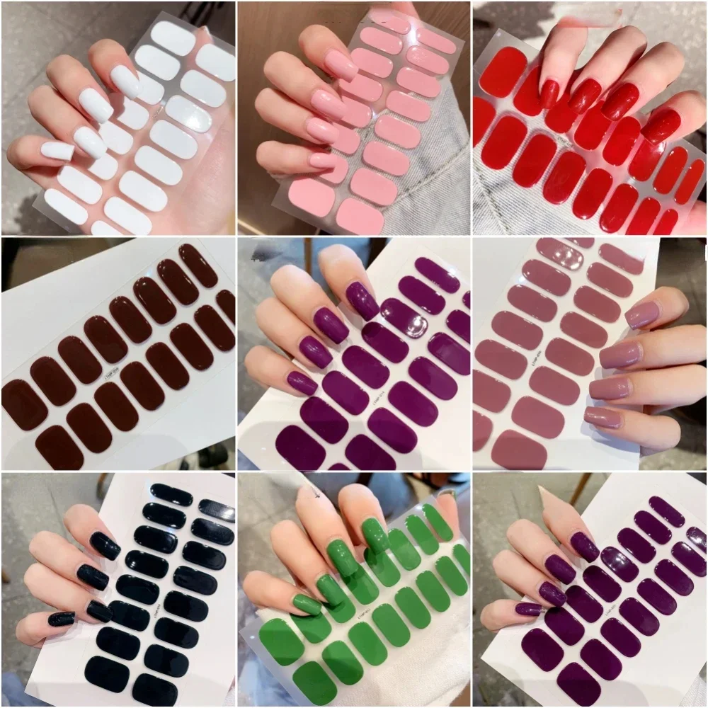 

16/14Tips UV Semi Cured Nail Stickers Gel Nail Polish Wraps Full Cover Adhesive Nails Decals Patch Sliders Sticker Full Cover