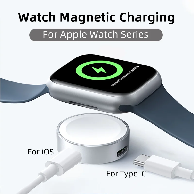 3W Magnetic Wireless Charger Double Port Charging For iOS or For Type-C For Apple Watch Series S9 8 7 5 4 3 2 1 SE For iWatch