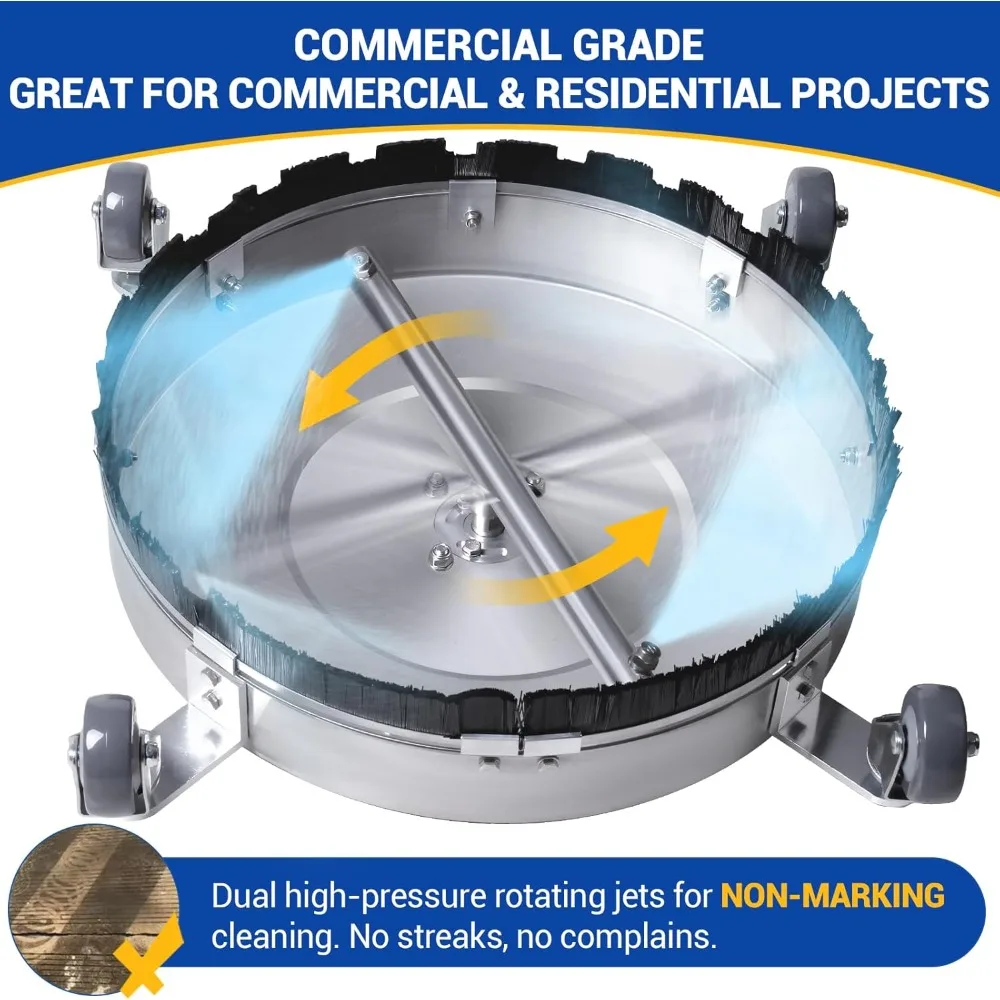 Stainless Steel 4500 PSI Pressure Washer Surface Cleaner with 4 Wheels for Driveway, Sidewalk, and Patio