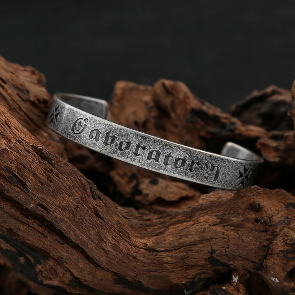 Vintage Black Heart Sutra Mantra Bracelets For Men Stainless Steel Sanskrit Embossed Buddhist Scriptures Bangles Fashion Jewelry