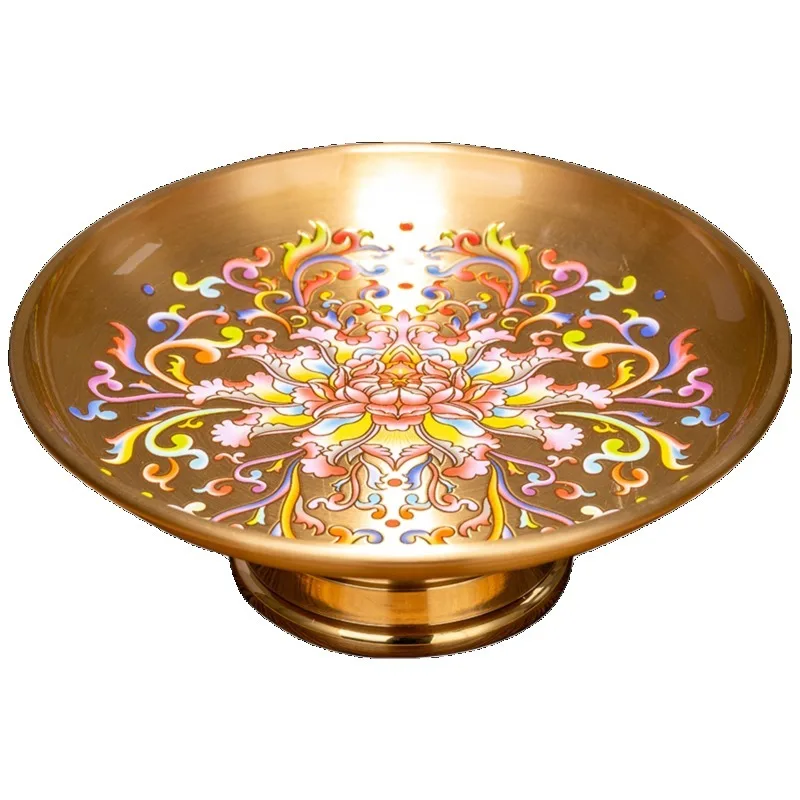 Metal Fruit Tray Household Offering High Footed Plates Lotus Fruit Plate Buddhist Hall Tribute Plate Buddhist Religious Supplies