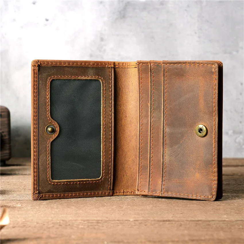 

Men Short Wallets Genuine Leather Credit ID Card Holder Money Bag Male Purses Solid Hombre Business Slim Coin Pocket Male Wallet