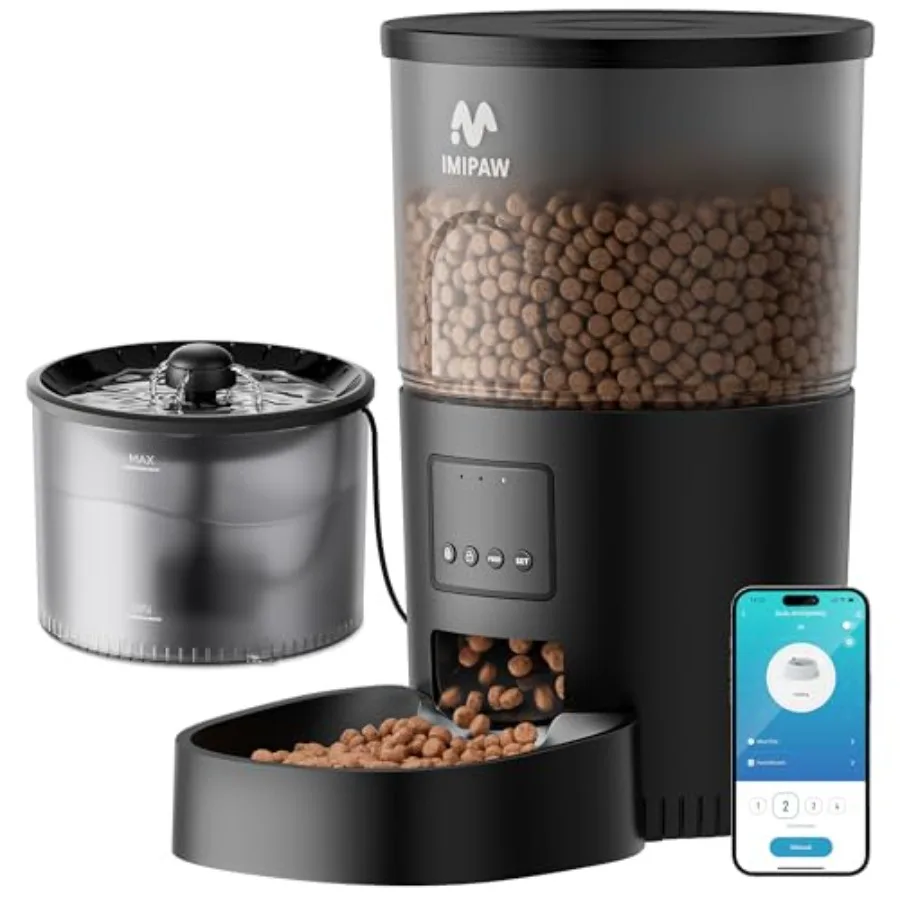 

Automatic Cat Feeder 5G WiFi and Water Dispenser Timed Dry Food Dispenser APP Remote Control Programmable Portions with Desicca