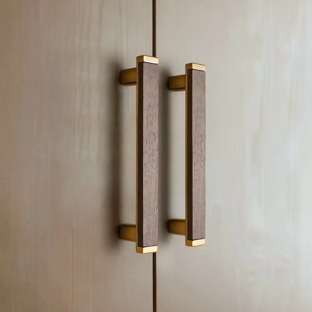 Modern Minimalist Wood Handle Cabinet Knob Walnut Drawer Pull Furniture Hardware Door Cupboard Dresser Accessory