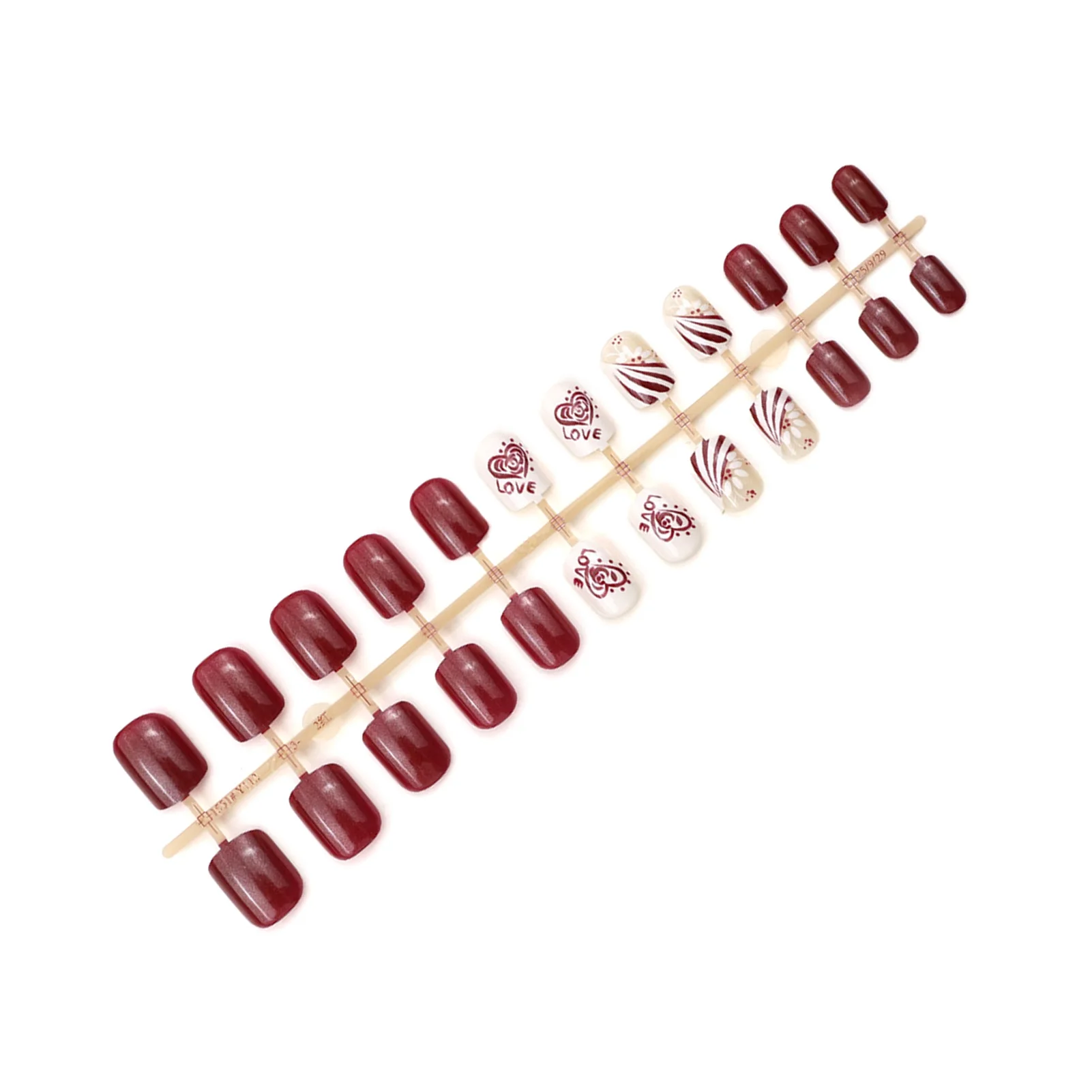 Glossy Press on Nails Pearlescent for Valentines Day Women's Red Heart Short Square False Nails Resin Manicure Kit 24Pcs