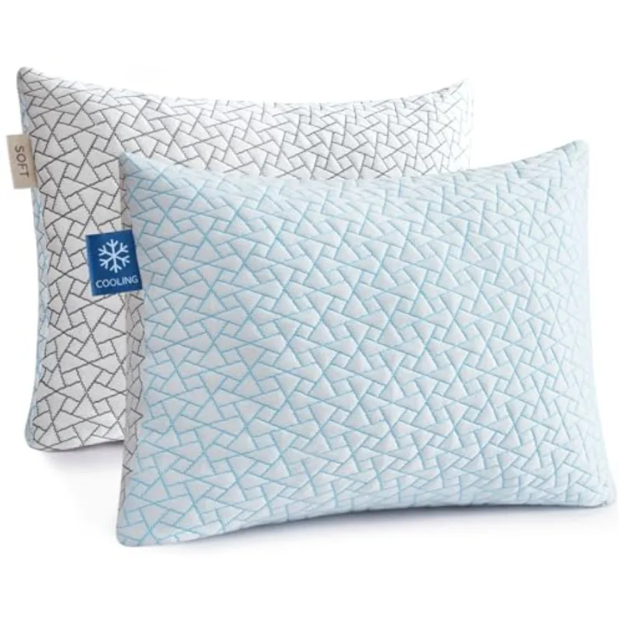 

Cooling Pillow for Sleeping Adjustable Shredded Memory Foam Bed Pillow, Queen Size Set of 2 with Ice Cover, Breathable and Supp