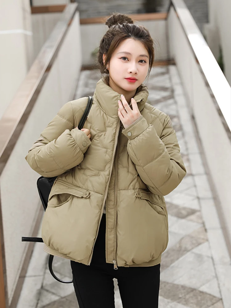 

Women Jacket2023 New Winter Short Temperament Standing Collar Warm Down Cotton Padded Jackets Coats Female Outwear