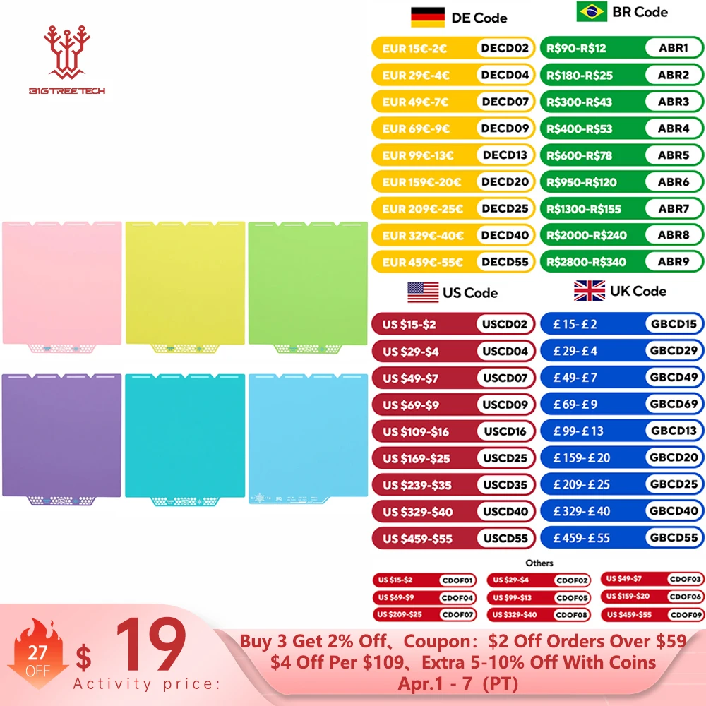 

BIGTREETECH Panda Build Plate CryoGrip Pro Cool Plate, многоцветная стальная пластина, улучшенная версия для 3D-принтеров Snapmaker U1, запчасти