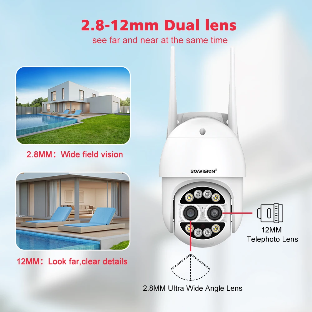 4K 8MP 8X Zoom 2.8mm+12mm Dual Lens WiFi Surveillance Camera PTZ 4MP Outdoor AI Human Auto Tracking 2-Way Audio Security Camera