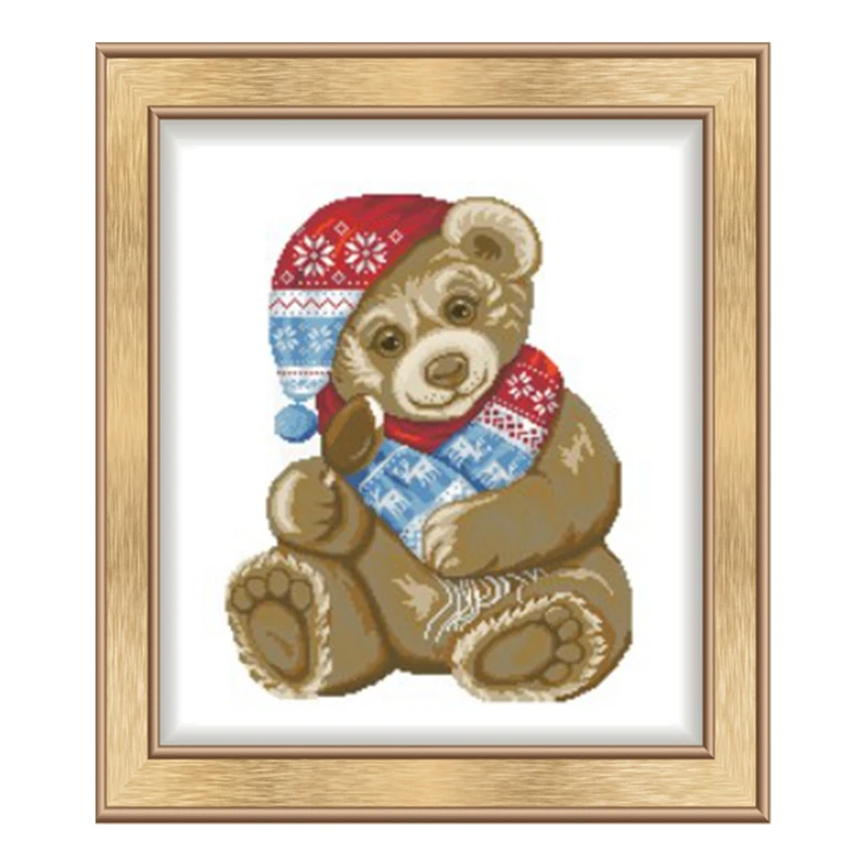 

Cross-stitch set, cute nightcap bear, stress-relieving handmade toy, embroidery material pack