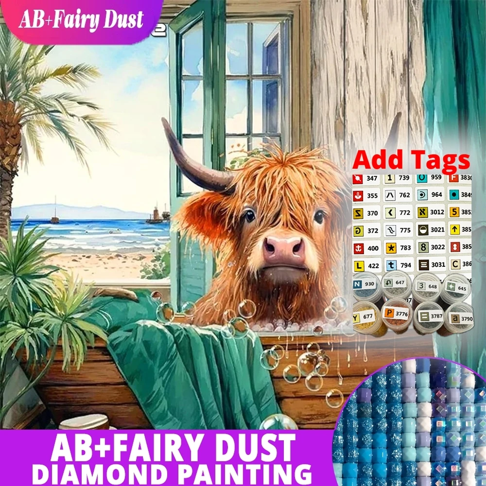 

AB Fairy Dust DMC stickers DIY Diamond Embroidery Cattle Animal Suitable for Beginners Mosaic Picture of Rhinestones Painting Ha