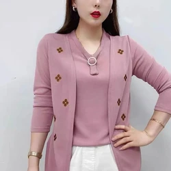 New Spring Autumn Clothes Women's T-Shirt Blouse Middle-Aged Elderly Mothers Fake Two Tops Fashion Bottoming Shirt  Female