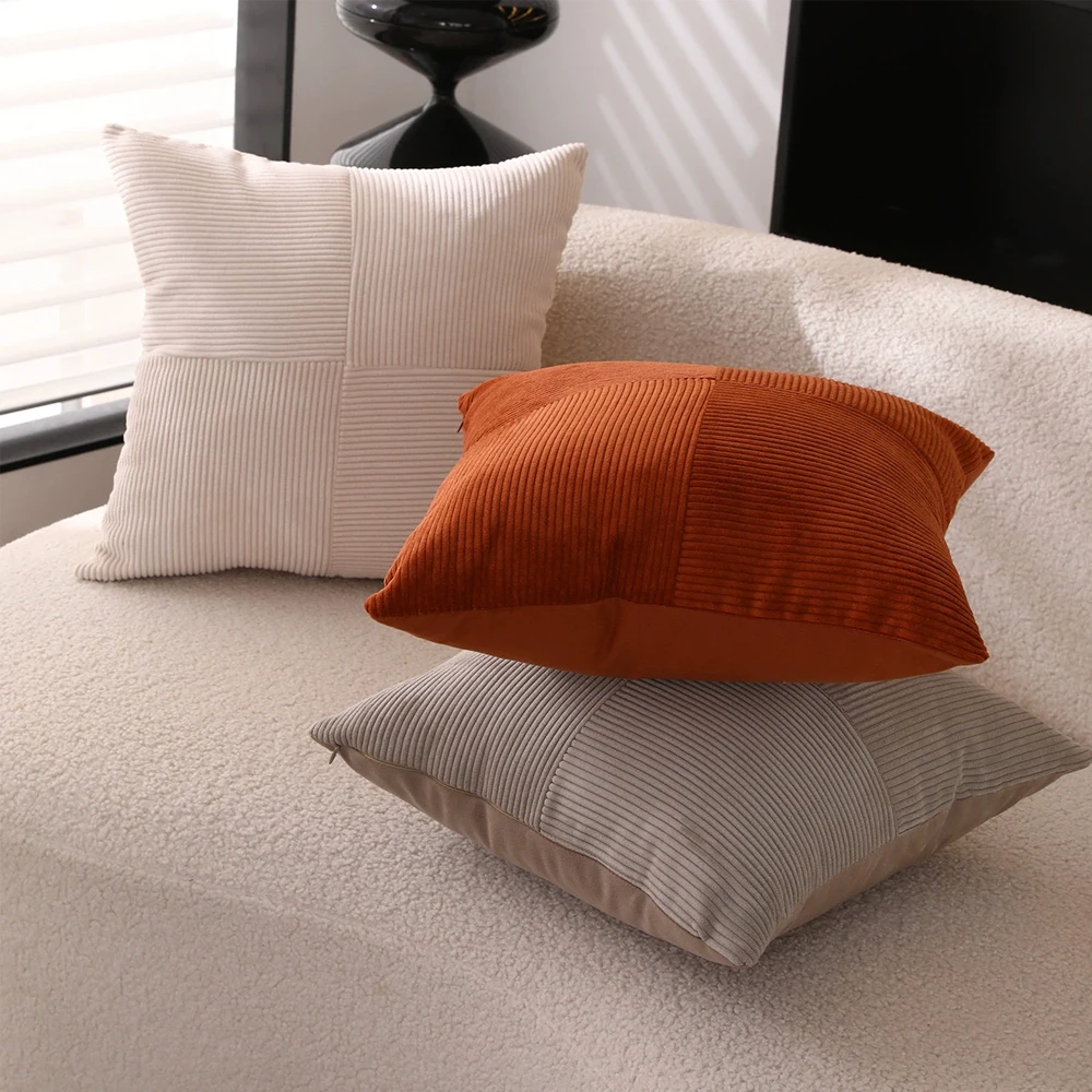 

Corduroy Striped Square Cushion Covers Simple Solid Color Pillowcase Cross Patchwork Textured Cushion Case Sofa Home Decor