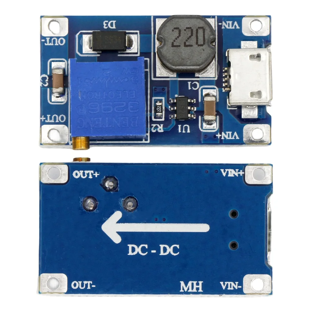 3PCS MT3608 DC-DC Adjustable Boost Module 2A Boost Plate Step Up Module with/without MICRO USB / Type-c 2V-24V to 5V 9V 12V 28V