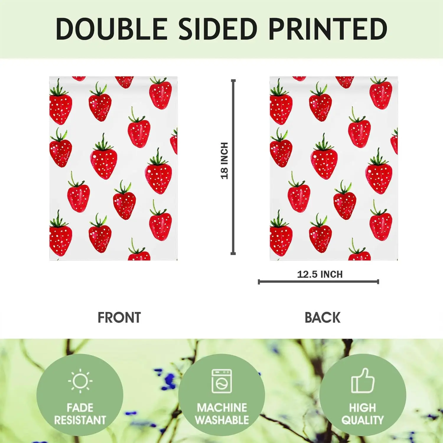 Mugod Spring Summer Strawberry Garden Flag Double Sided Watercolor Pink Red Sweet Fruits Yard Flag Seasonal Holiday Outdoor Outs