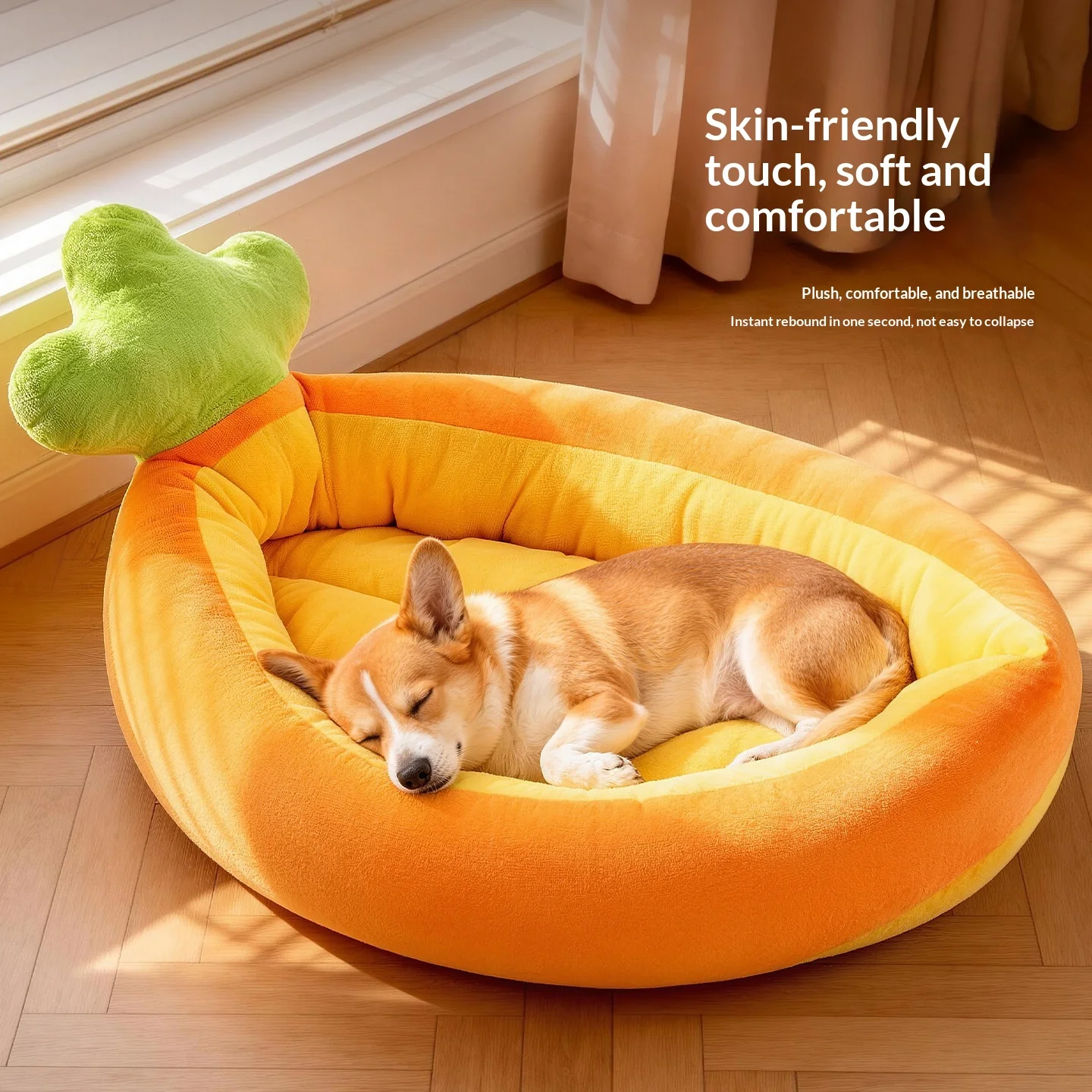 Cat Bed Carrot Shaped Plush Warm Fleece Lined Pet Bed Dog Bed Small Animal Nest Kneading Cushion Soft Cozy Winter Warm Indoor