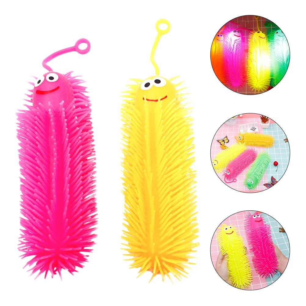 2 Pcs Vent Hairball Toy Novelty Squeeze Toys Caterpillar Caterpillars Stretchy Soft Rubber Kids Child