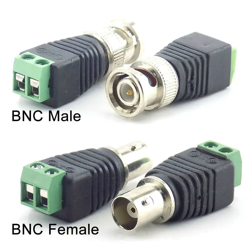 Conector BNC macho e fêmea, Acessórios para câmeras CCTV, Vídeo Balun, Plug para luzes LED Strip, coaxial, CAT5, 12V DC, 2 pcs, 5 pcs, 10pcs