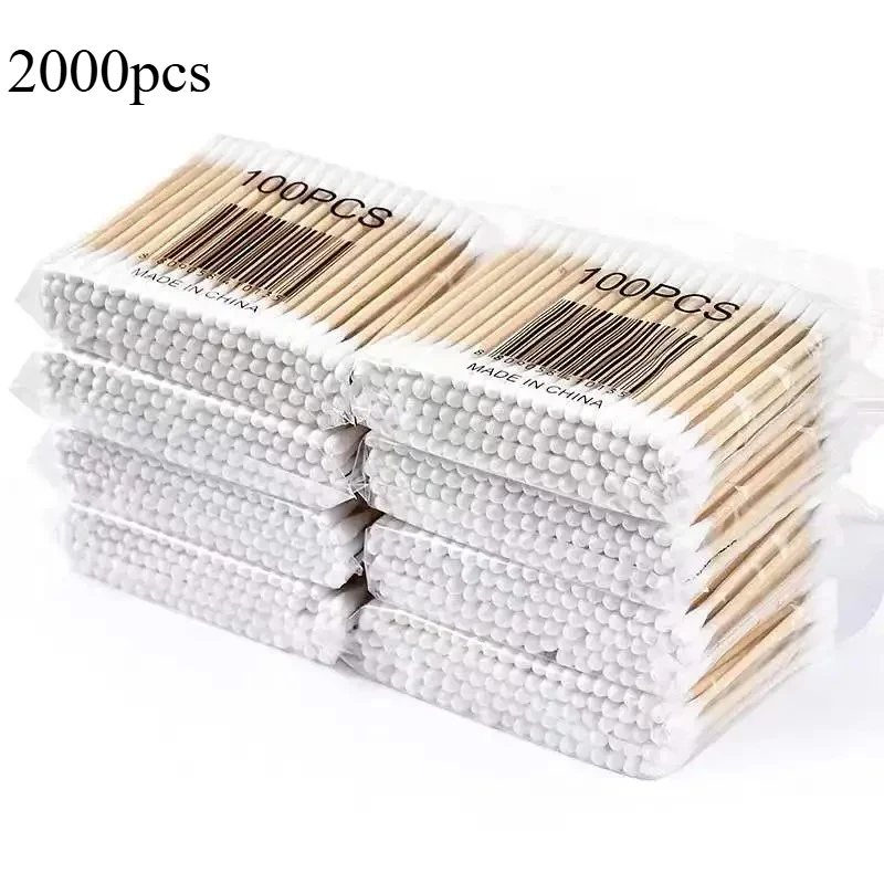 500/1000/2000 個ダブル綿棒化粧ヘッド綿チップ女性綿棒木の棒鼻耳クリーニングヘルスケアツール