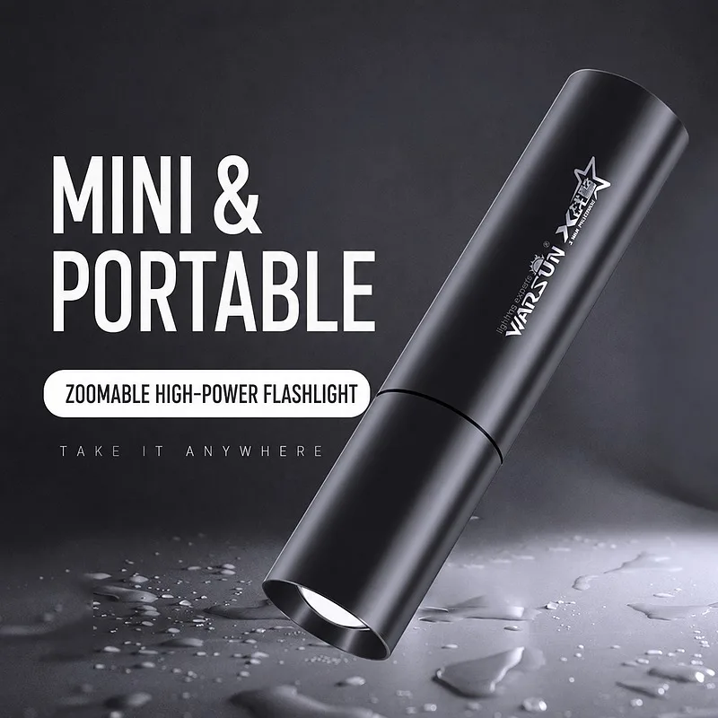 WARSUN 518 Compact LED Flashlight, Powerful Adjustable-Focus Multipurpose Torch for Household, Emergency and Outdoor Lighting