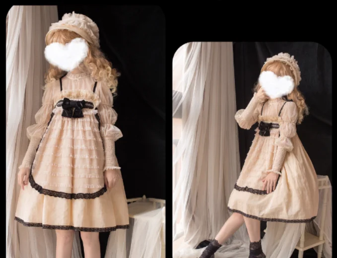 أنيقة لوليتا الحلو مائل الرقبة الكشكشة القوس JSK الجنية الحمالات فستان الصيف عالية الخصر ألف خط الدانتيل تنوعا فساتين الأميرة #4