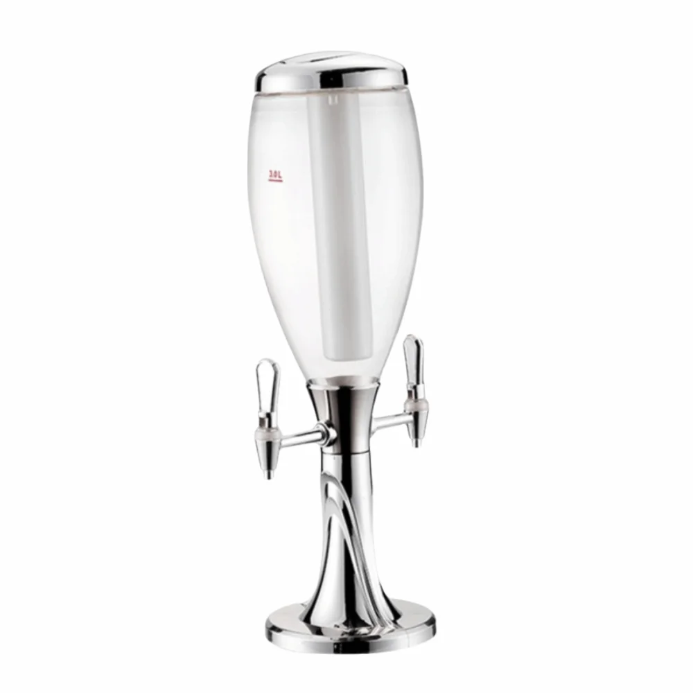 Double-Headed 1.5/2/3L Beer Tower Dual-Head Faucet with Icicles Beer Dispenser Anti-slip LED Light Drink Holder KTV Use