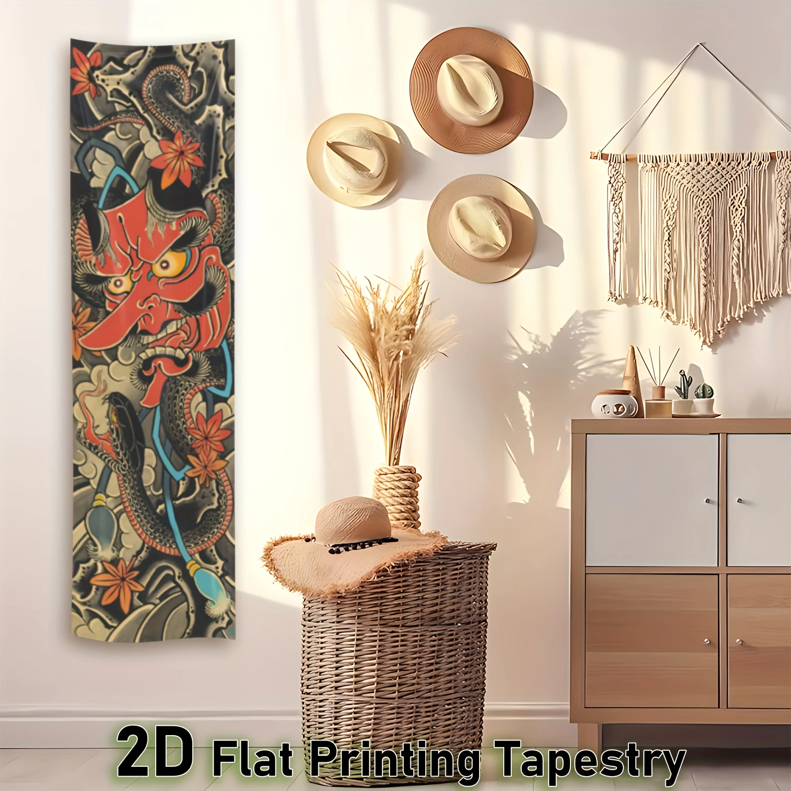 Japanese Hannya Snake Tapestry, Narrow-Width Tapestry Featuring Traditional Ukiyo-e Motifs, for Hallway Home Decor
