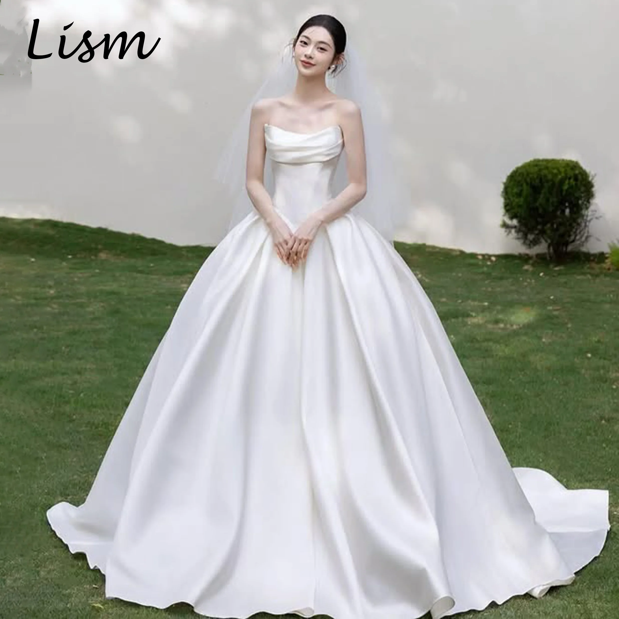 Lism Elegantes Brautkleid mit abnehmbarem Schal und Spitze, A-Linie, bodenlang, koreanisches Hochzeitskleid für Fotoshootings, 웨딩드레스 2026, individuell anpassbar