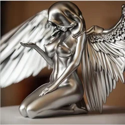 Silver and Gold Angel Wings Resin Handicraft Desktop Decoration 20x9x8cm Gardening Decoration Gift Doll Figure