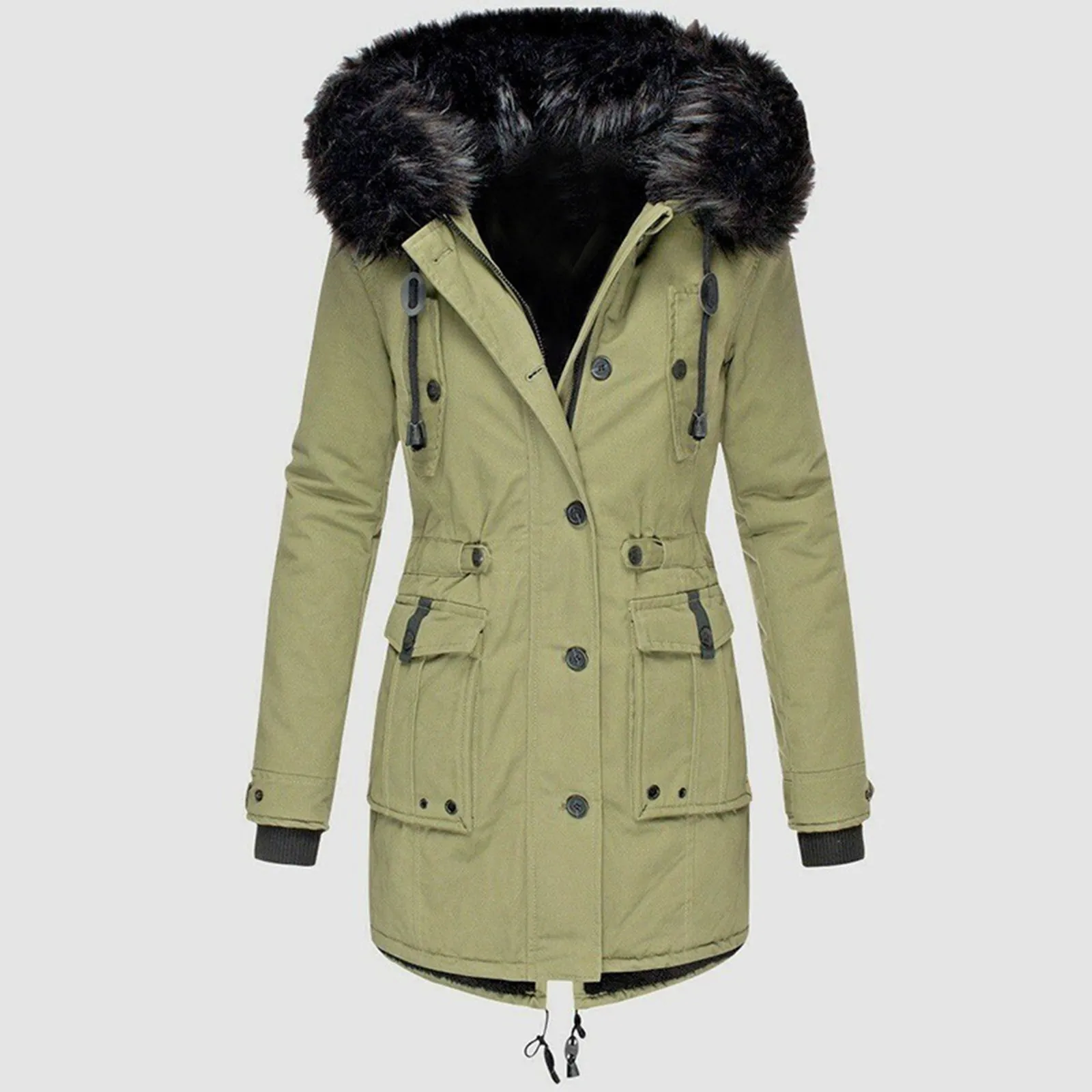 Dames leren capuchon Stijlvolle damesoverjas Taille strak Casual pure kleur winterjas Lange mouw Lange winterjas voor werk