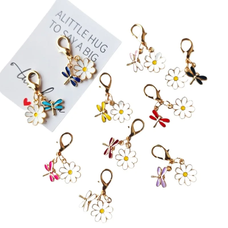 10pcs Zinc Alloy Dragonfly Daisy Keychain Charms,Pendant With Lobster Clasp,Mini Handbag Decor Pendants For Holiday Presents