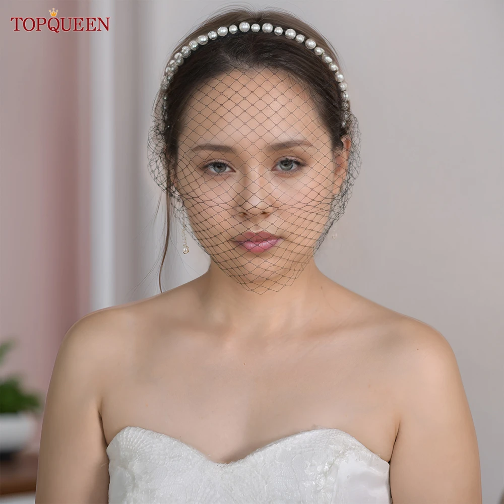 TOPQUEEN VA11 Wedding Blusher Veil Bridal Birdcage Veil Detachable Bachelorette Party Accessories First Communion Girl Tiara