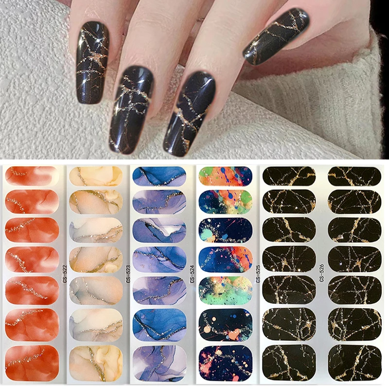 No Baking Lamp Waterproof Nail Wraps Full Cover Nail Stickers Firm And Not Easy To Fall Off 14 Nails/Set Multi Color Nail Patch