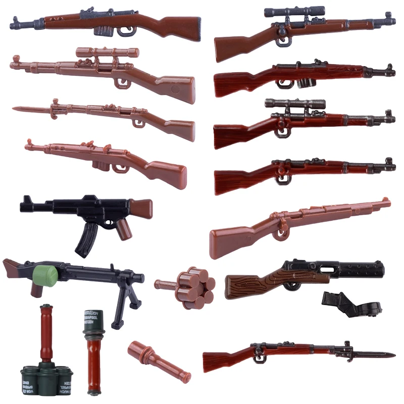 WW2 Military German Wood Grain Gun Building Blocks Weapons 98K Model Army Soldiers Figures Antitank GrenadeBricks Boy Toys Gifts