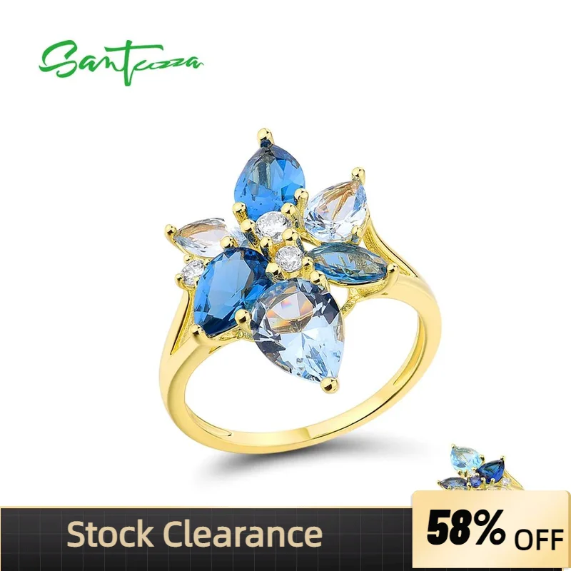 SANTUZZA Silver Rings For Women 925 Sterling Silver Gorgeous Multi Colour Stones Rings Female Fancy Bague Bijoux Fashion Jewelry